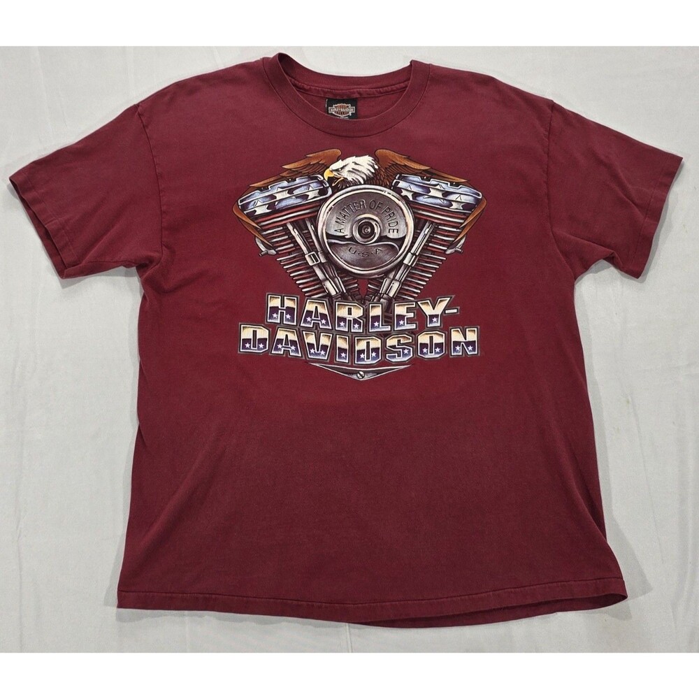Vintage 90s Harley Davidson T Shirt XL Eagle Freedom Denver Colorado Maroon USA